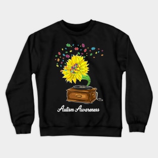 Autism Awareness Sunflower Music Box Crewneck Sweatshirt